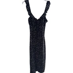 Le Lis Collection Black White Polka Dot Ruffle Midi Dress ID5031 Medium